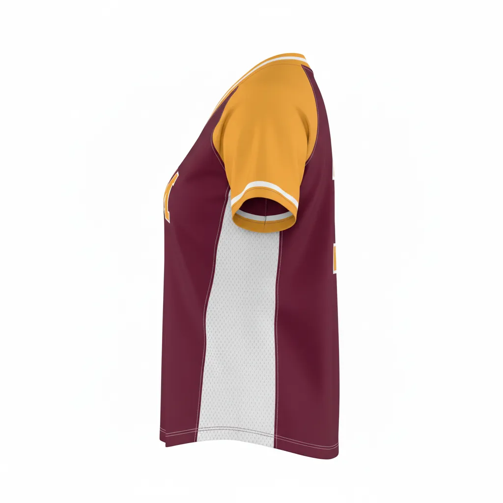Custom Softball V Neck Softball Jersey - Custom Design - Burgundygoldwhite - Side View - HAMCO Sports Inc.