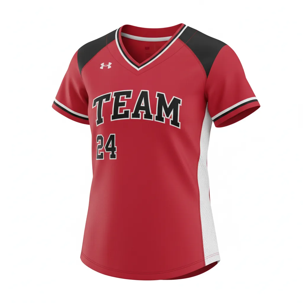 Custom Softball V Neck Softball Jersey - Custom Design - Cardinalblackwhite - Front View - HAMCO Sports Inc.