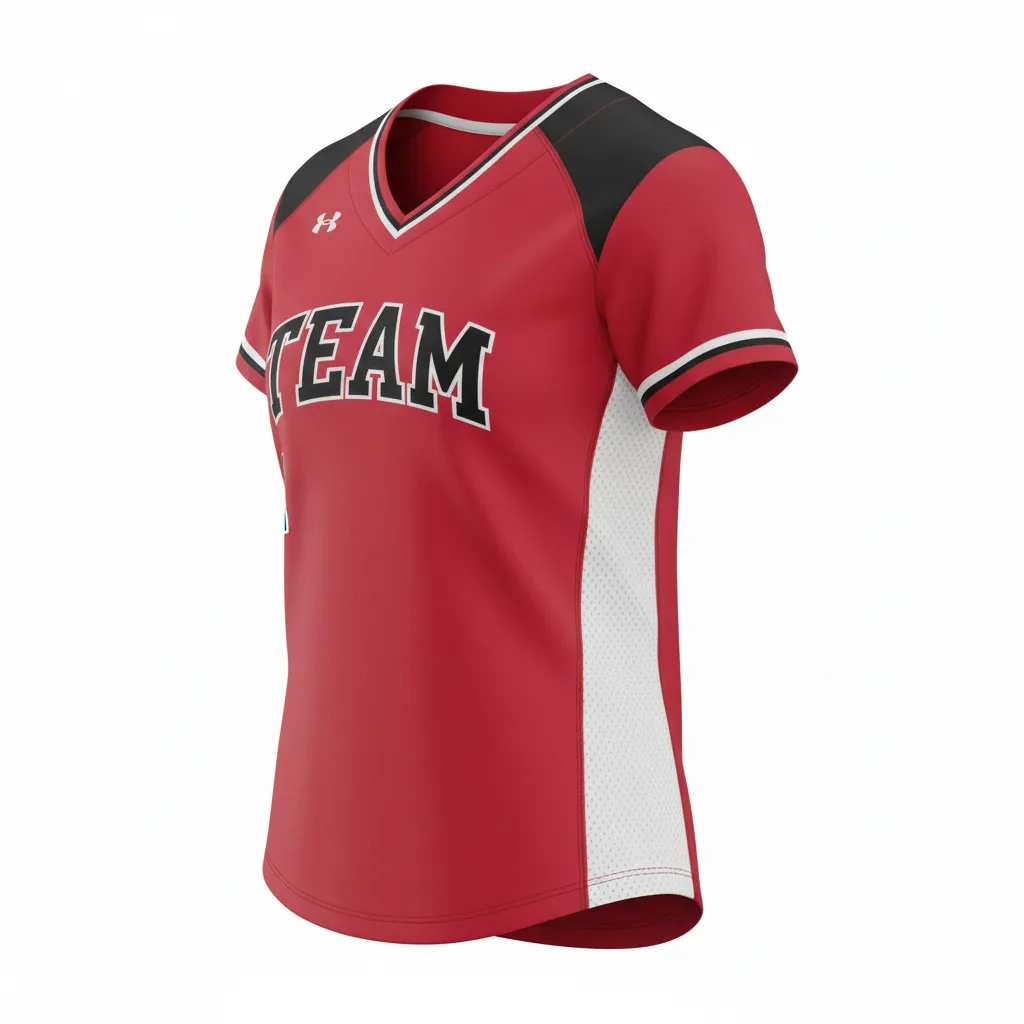 Custom Softball V Neck Softball Jersey - Custom Design - Cardinalblackwhite - Side View - HAMCO Sports Inc.
