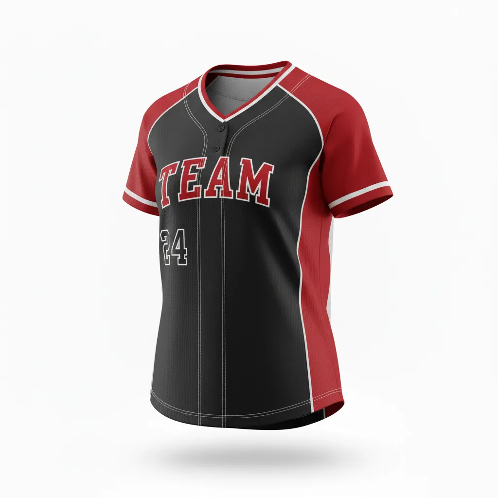 Custom Softball V Neck Softball Jersey - Custom Design - Charcoalredwhite - Front View - HAMCO Sports Inc.