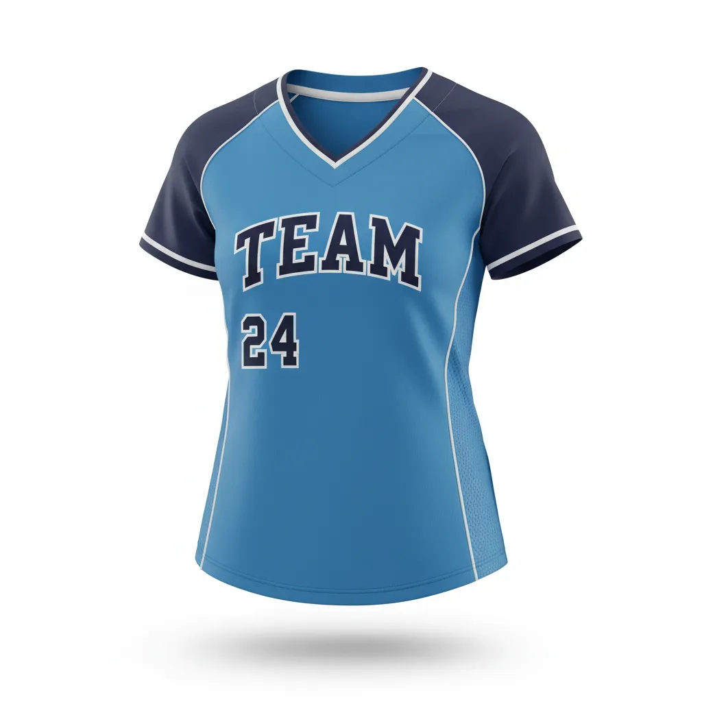 Custom Softball V Neck Softball Jersey - Custom Design - Columbianavywhite - Front View - HAMCO Sports Inc.
