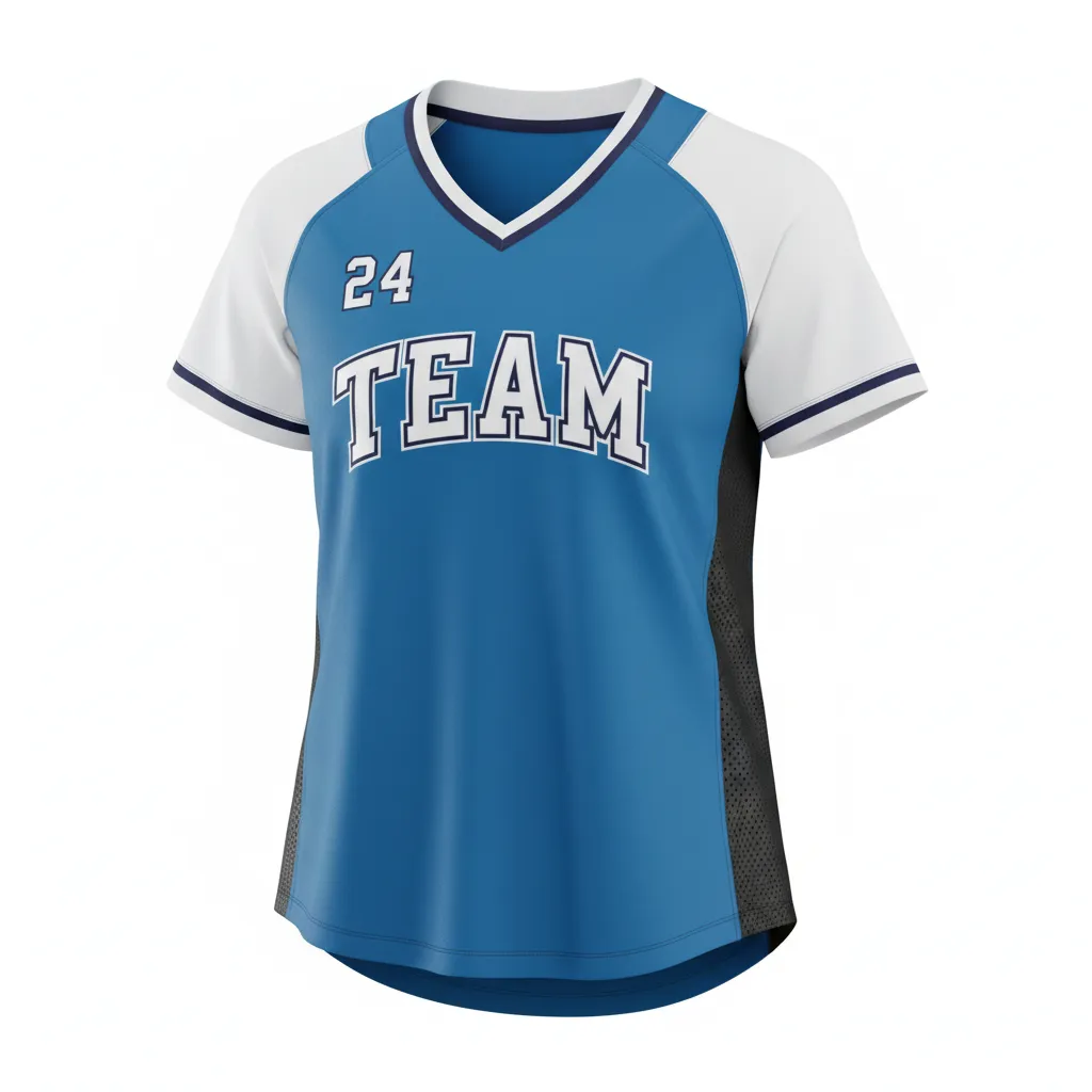 Custom Softball V Neck Softball Jersey - Custom Design - Columbiawhitenavy - Front View - HAMCO Sports Inc.