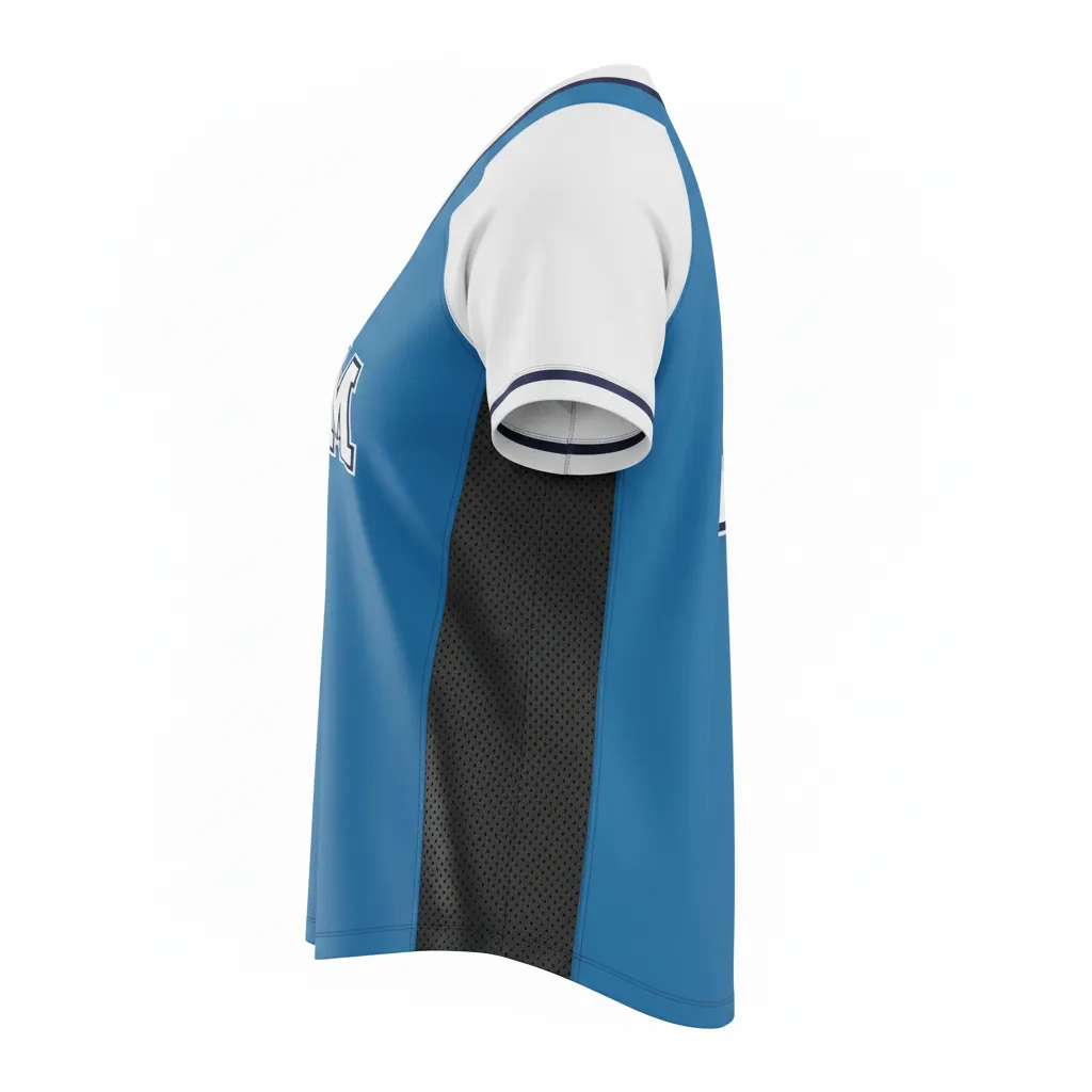 Custom Softball V Neck Softball Jersey - Custom Design - Columbiawhitenavy - Side View - HAMCO Sports Inc.