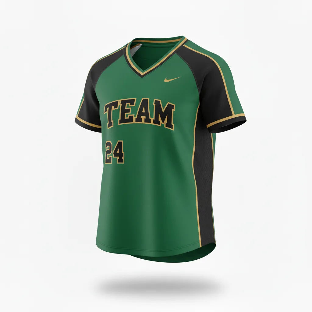 Custom Softball V Neck Softball Jersey - Custom Design - Forestblackgold - Front View - HAMCO Sports Inc.