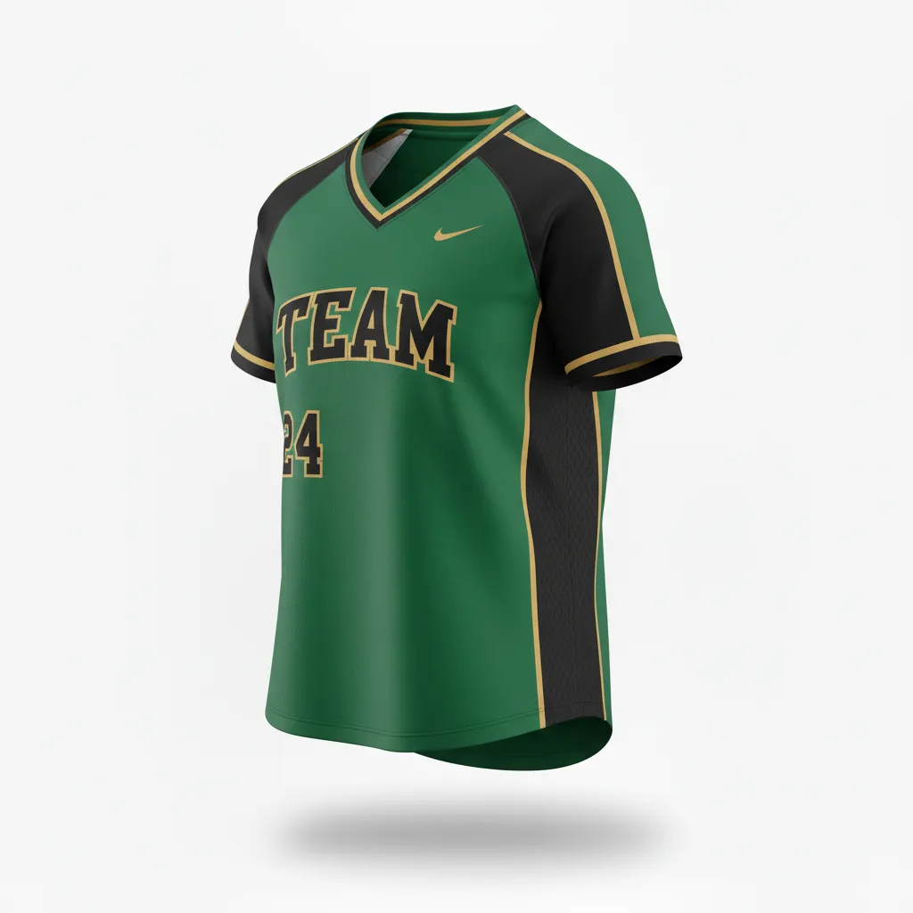 Custom Softball V Neck Softball Jersey - Custom Design - Forestblackgold - Side View - HAMCO Sports Inc.