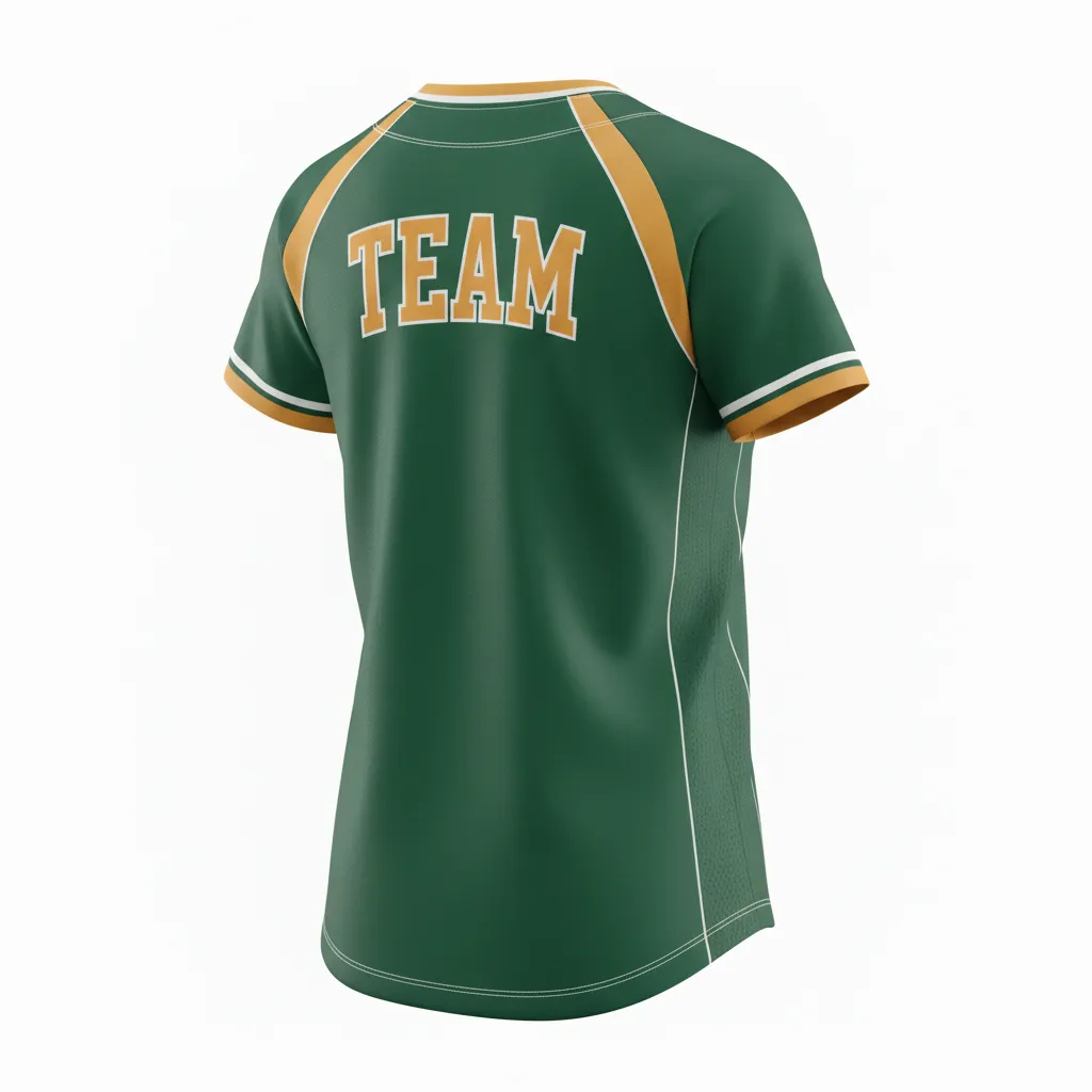 Custom Softball V Neck Softball Jersey - Custom Design - Forestgoldwhite - Back View - HAMCO Sports Inc.