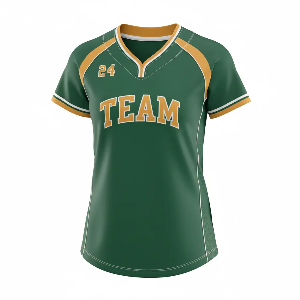 Custom Softball V Neck Softball Jersey - Custom Design - Forestgoldwhite - Front View - HAMCO Sports Inc.