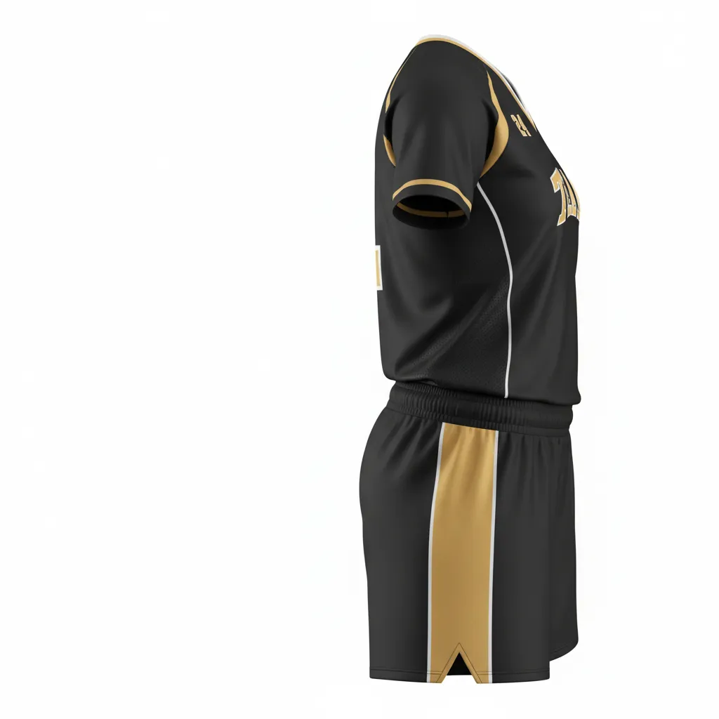 Custom Softball V Neck Softball Uniform - Custom Design - Blackgoldwhite - Side View - HAMCO Sports Inc.