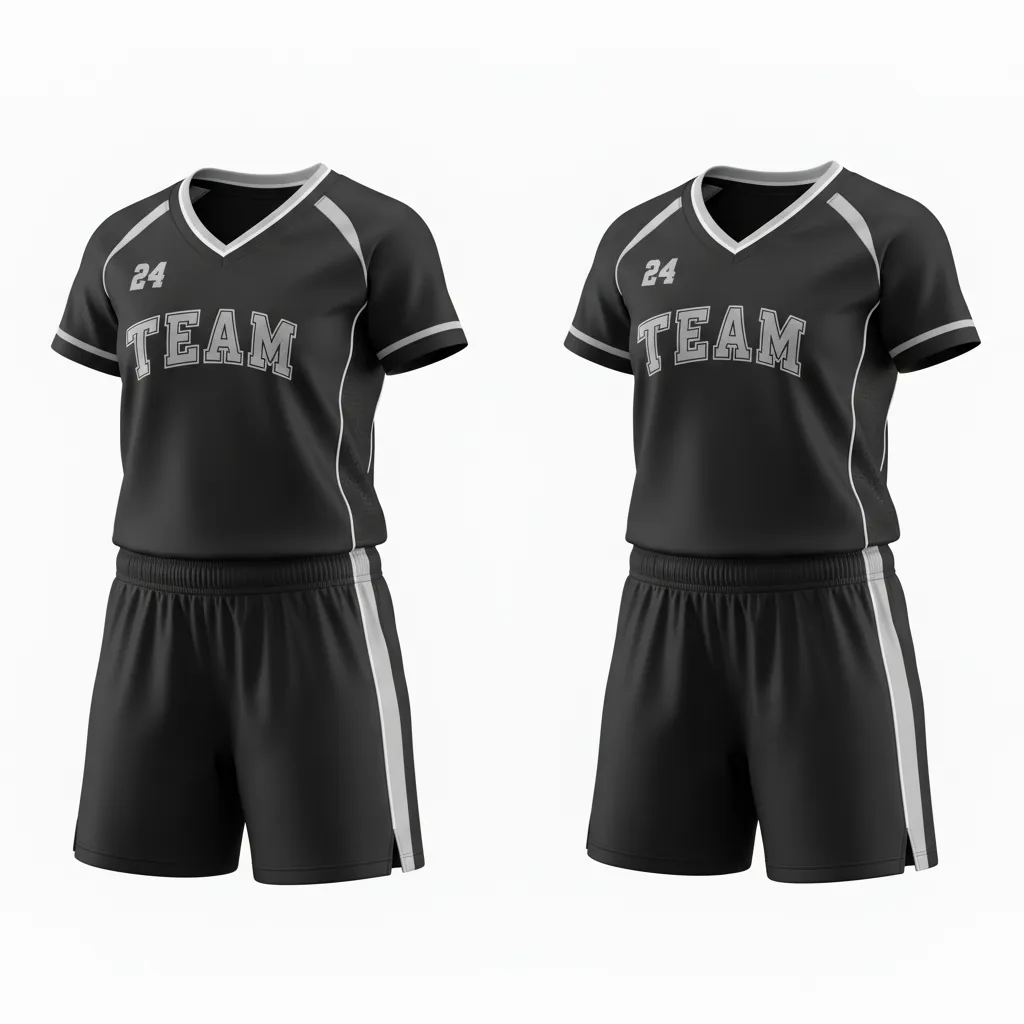 Custom Softball V Neck Softball Uniform - Custom Design - Blackwhitegrey - Front View - HAMCO Sports Inc.