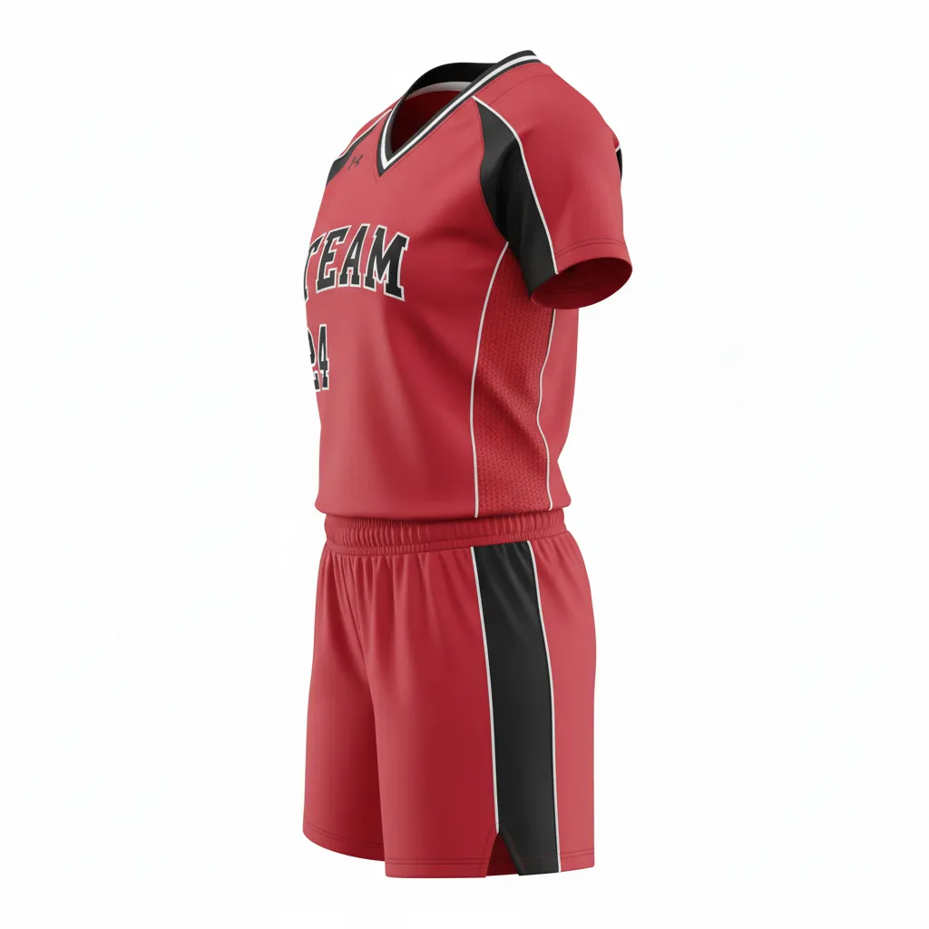 Custom Softball V Neck Softball Uniform - Custom Design - Cardinalblackwhite - Side View - HAMCO Sports Inc.