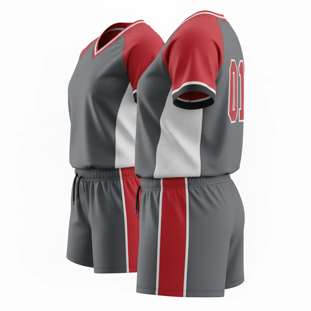 Custom Softball V Neck Softball Uniform - Custom Design - Charcoalredwhite - Back View - HAMCO Sports Inc.