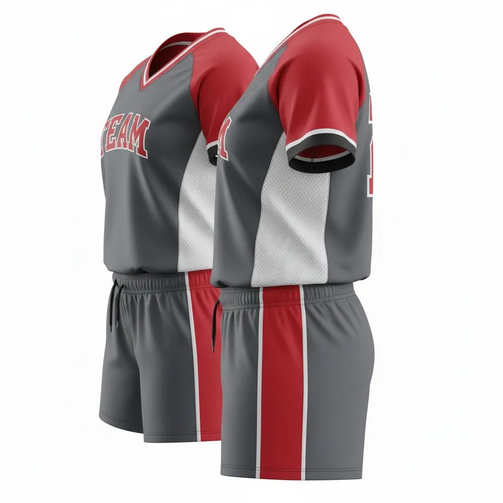 Custom Softball V Neck Softball Uniform - Custom Design - Charcoalredwhite - Side View - HAMCO Sports Inc.