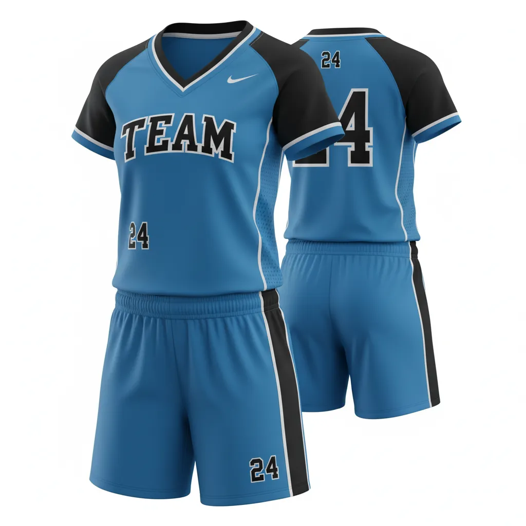 Custom Softball V Neck Softball Uniform - Custom Design - Columbiablackwhite - Front View - HAMCO Sports Inc.