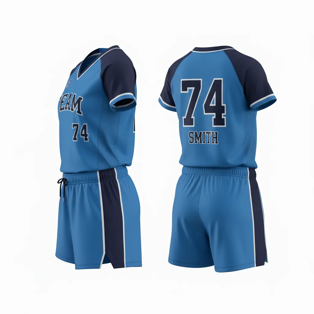 Custom Softball V Neck Softball Uniform - Custom Design - Columbianavywhite - Back View - HAMCO Sports Inc.