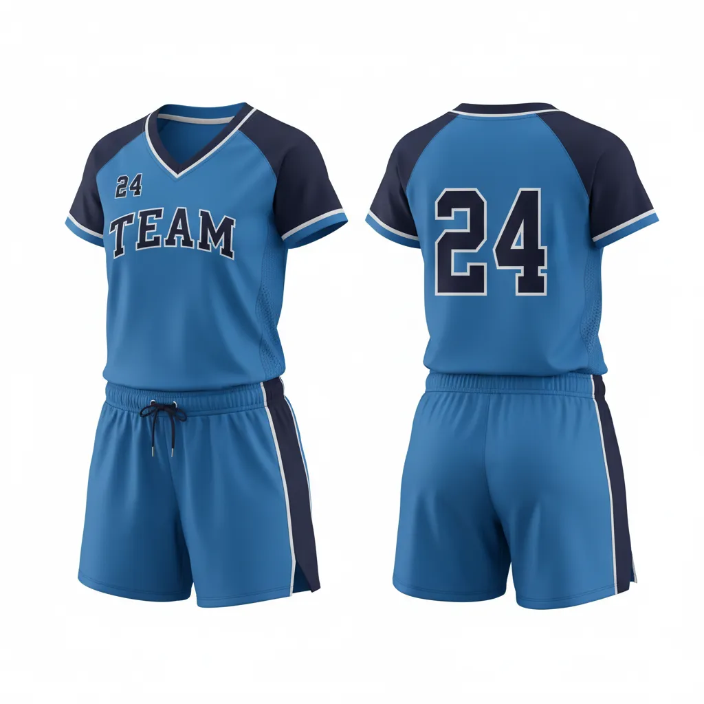 Custom Softball V Neck Softball Uniform - Custom Design - Columbianavywhite - Front View - HAMCO Sports Inc.