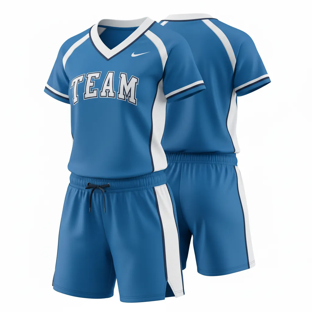 Custom Softball V Neck Softball Uniform - Custom Design - Columbiawhitenavy - Side View - HAMCO Sports Inc.