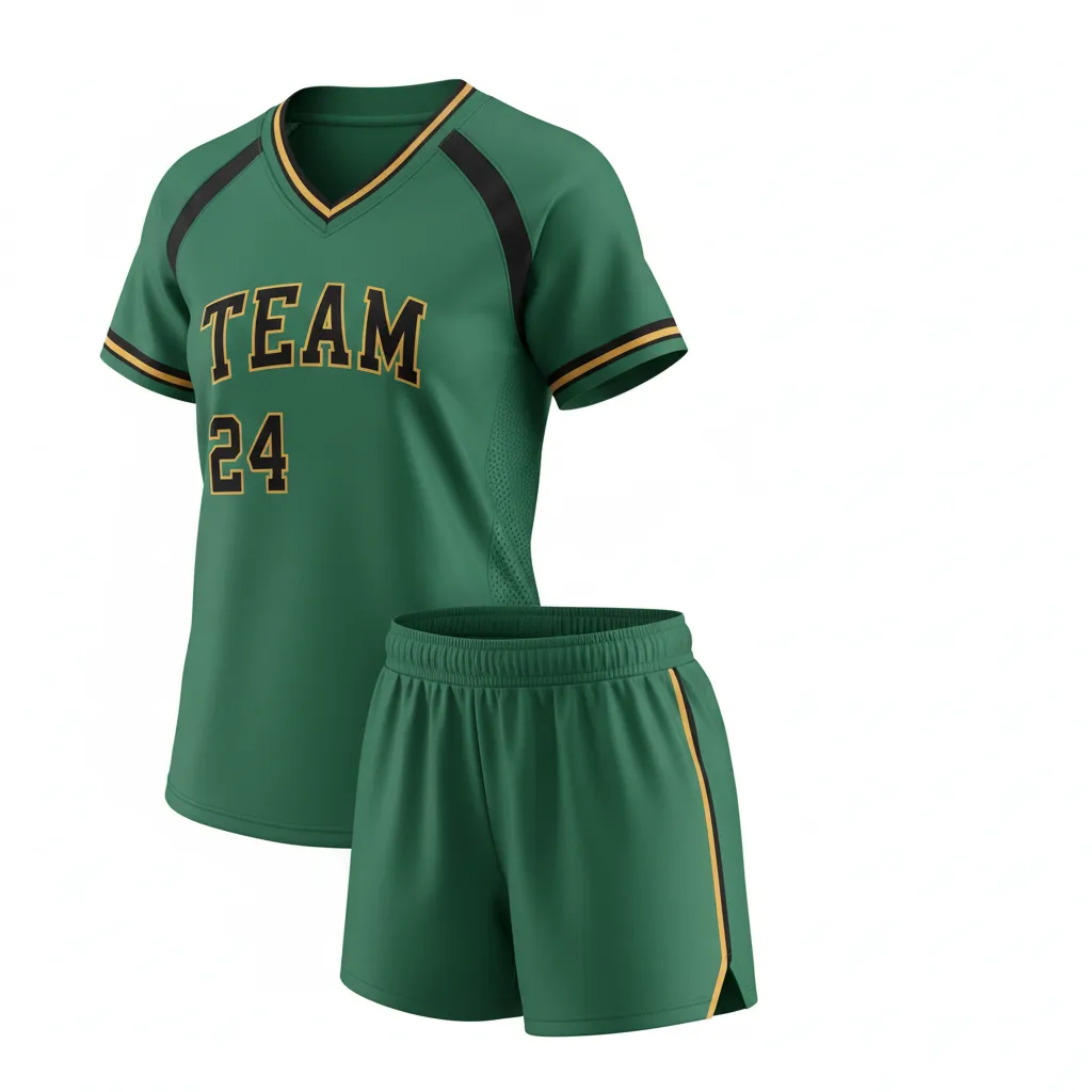 Custom Softball V Neck Softball Uniform - Custom Design - Forestblackgold - Front View - HAMCO Sports Inc.