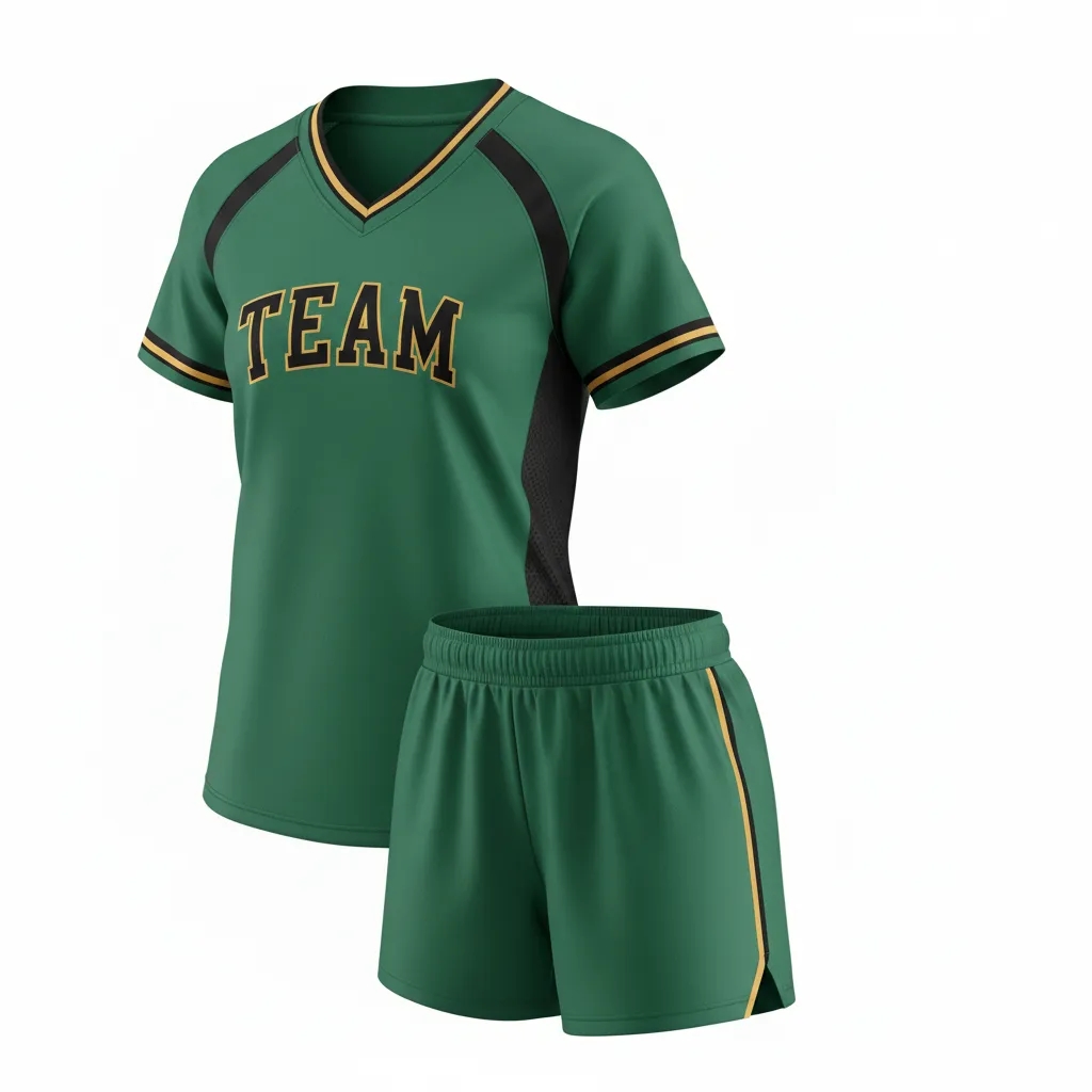 Custom Softball V Neck Softball Uniform - Custom Design - Forestblackgold - Side View - HAMCO Sports Inc.