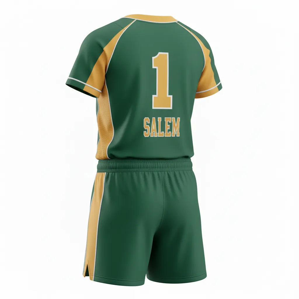 Custom Softball V Neck Softball Uniform - Custom Design - Forestgoldwhite - Back View - HAMCO Sports Inc.