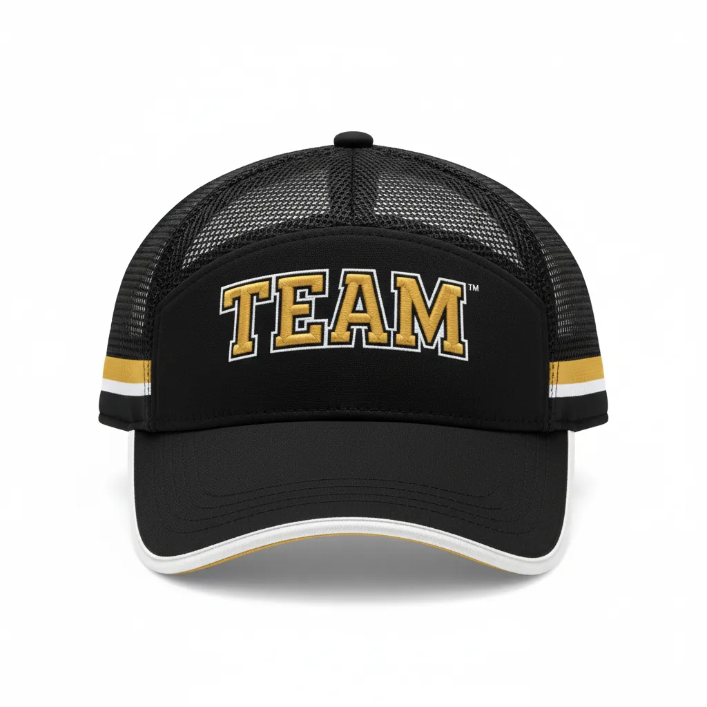 Custom Softball Visor - Custom Design - Blackgoldwhite - Front View - HAMCO Sports Inc.