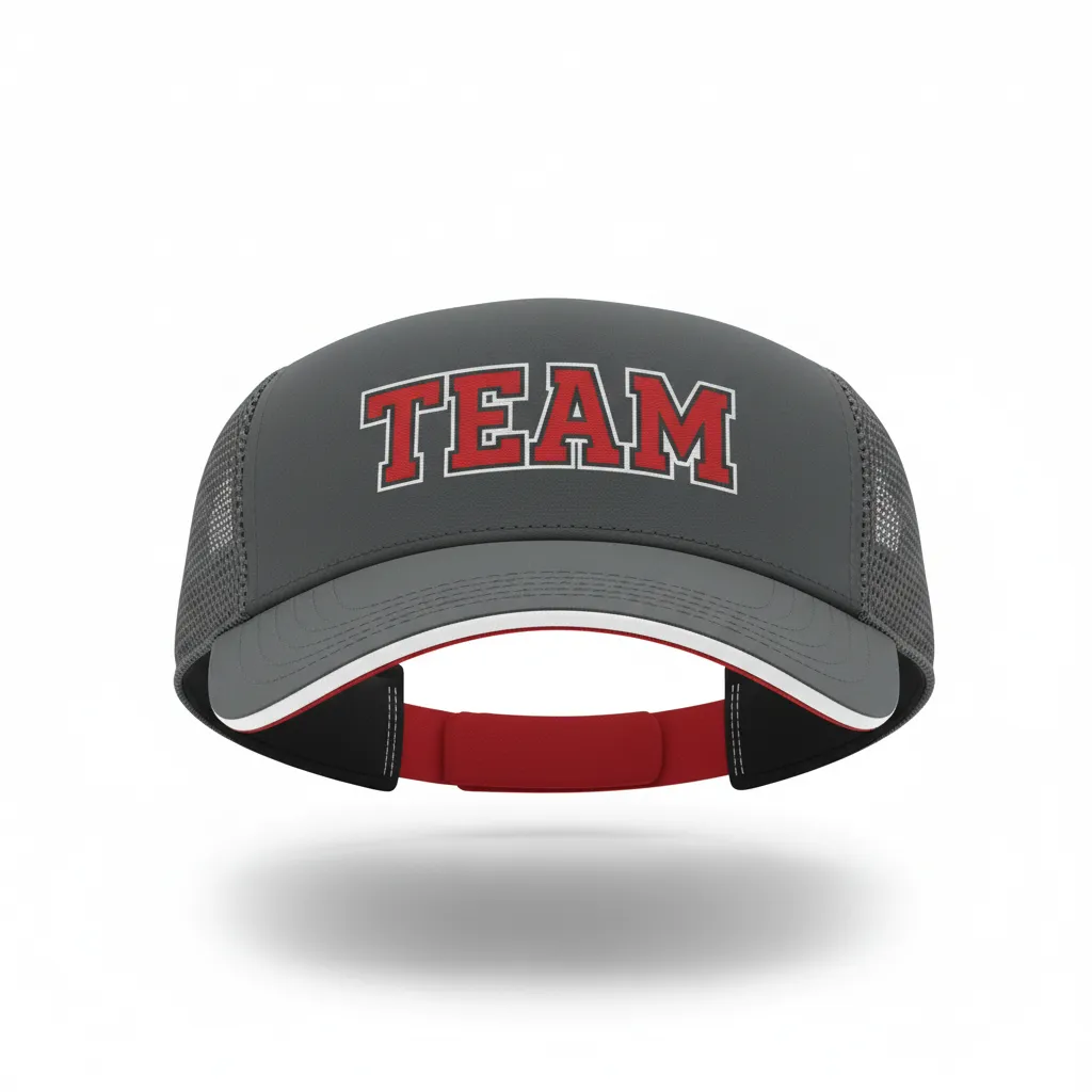 Custom Softball Visor - Custom Design - Charcoalredwhite - Front View - HAMCO Sports Inc.