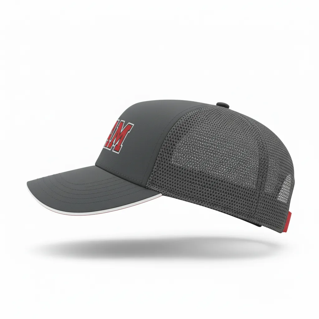 Custom Softball Visor - Custom Design - Charcoalredwhite - Side View - HAMCO Sports Inc.