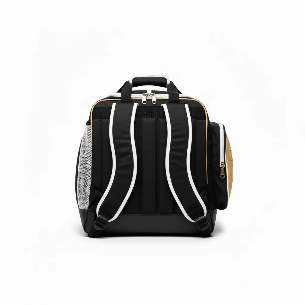 Custom Softball Wheeled Bag - Custom Design - Blackgoldwhite - Back View - HAMCO Sports Inc.