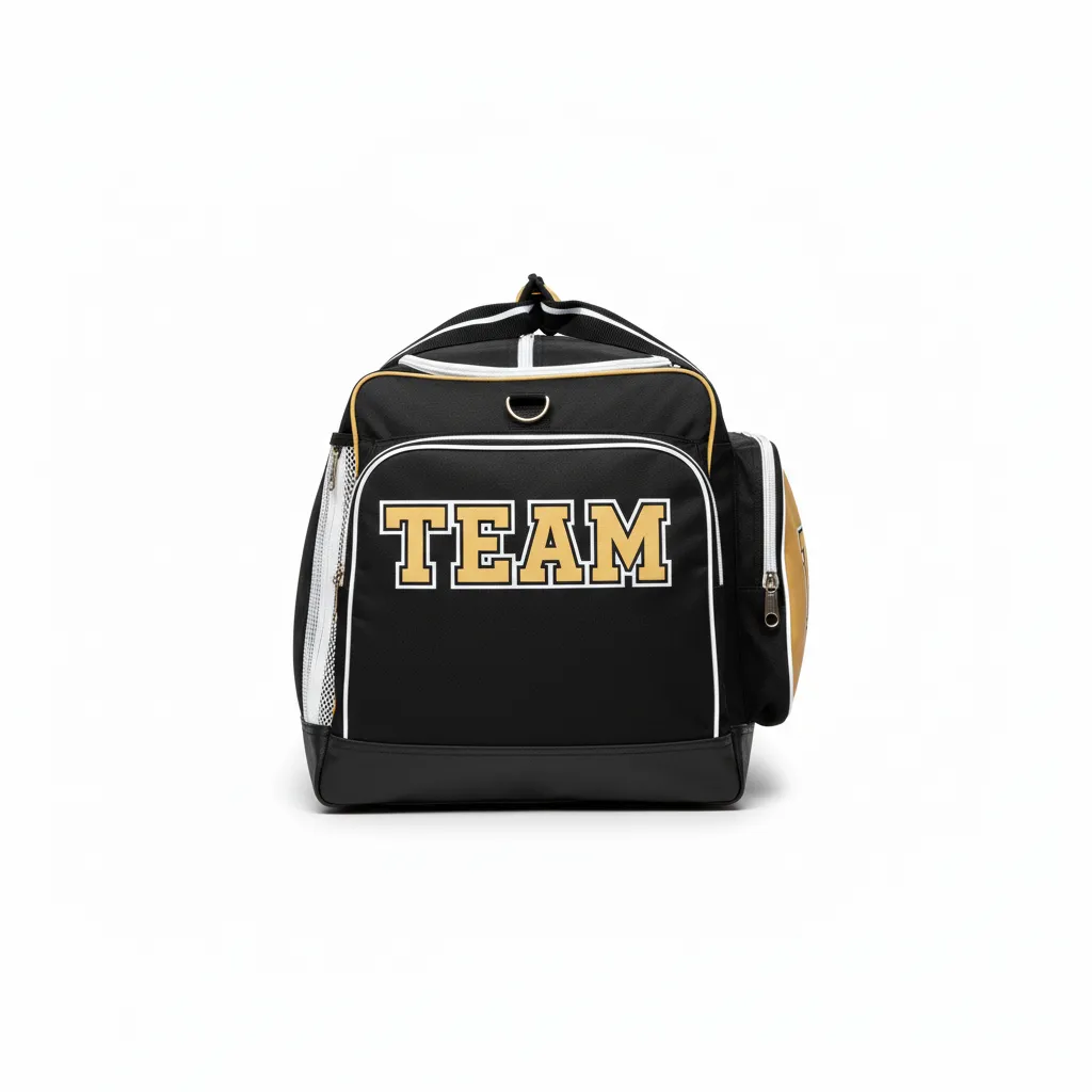 Custom Softball Wheeled Bag - Custom Design - Blackgoldwhite - Side View - HAMCO Sports Inc.