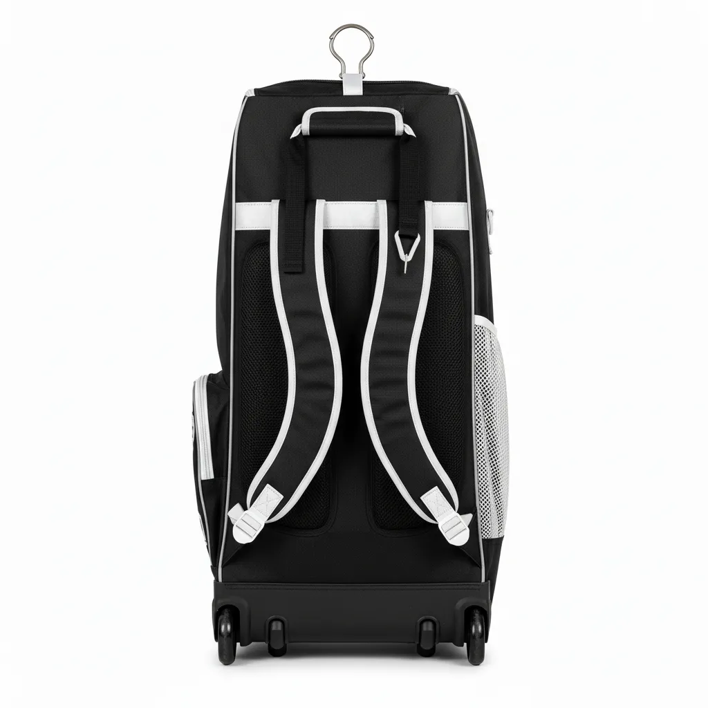 Custom Softball Wheeled Bag - Custom Design - Blacksilverwhite - Back View - HAMCO Sports Inc.