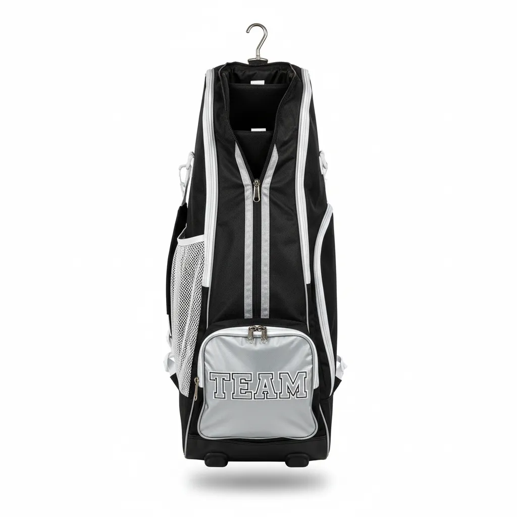 Custom Softball Wheeled Bag - Custom Design - Blacksilverwhite - Front View - HAMCO Sports Inc.