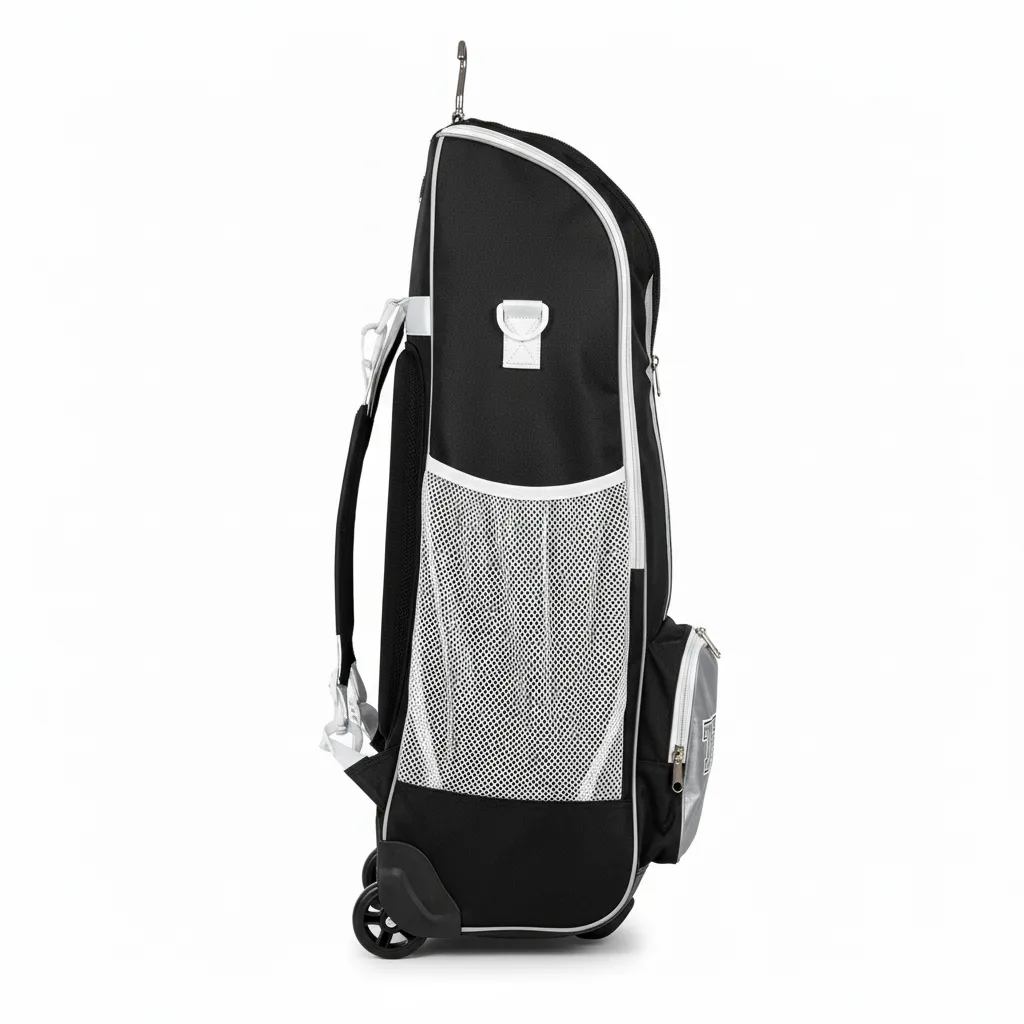 Custom Softball Wheeled Bag - Custom Design - Blacksilverwhite - Side View - HAMCO Sports Inc.