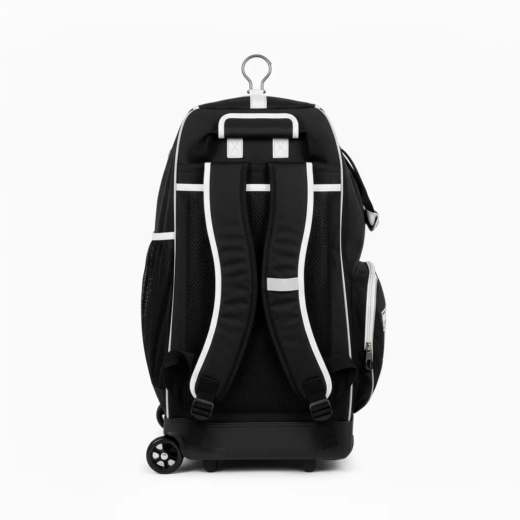Custom Softball Wheeled Bag - Custom Design - Blackwhitegrey - Back View - HAMCO Sports Inc.