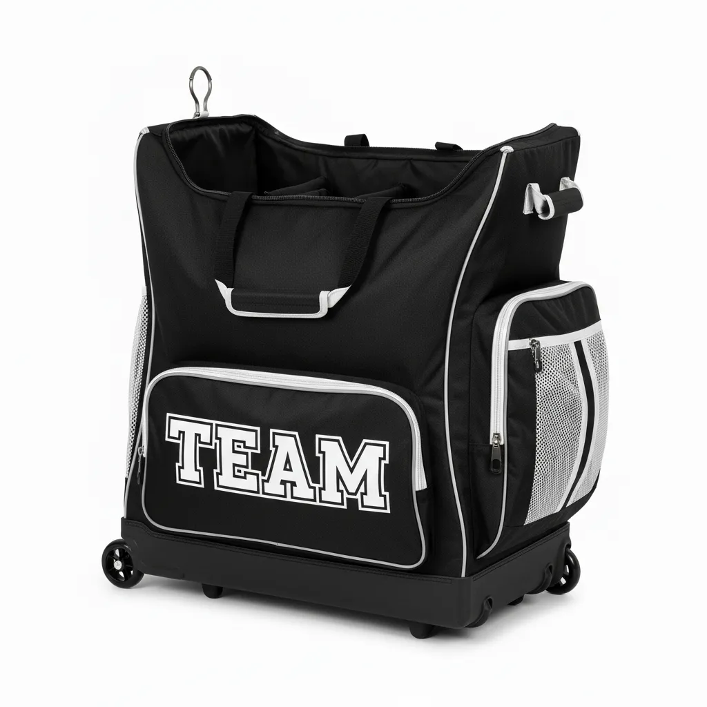 Custom Softball Wheeled Bag - Custom Design - Blackwhitegrey - Front View - HAMCO Sports Inc.