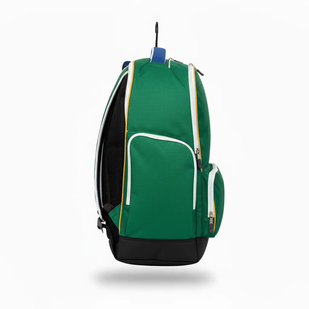 Custom Softball Wheeled Bag - Custom Design - Forestgoldwhite - Side View - HAMCO Sports Inc.