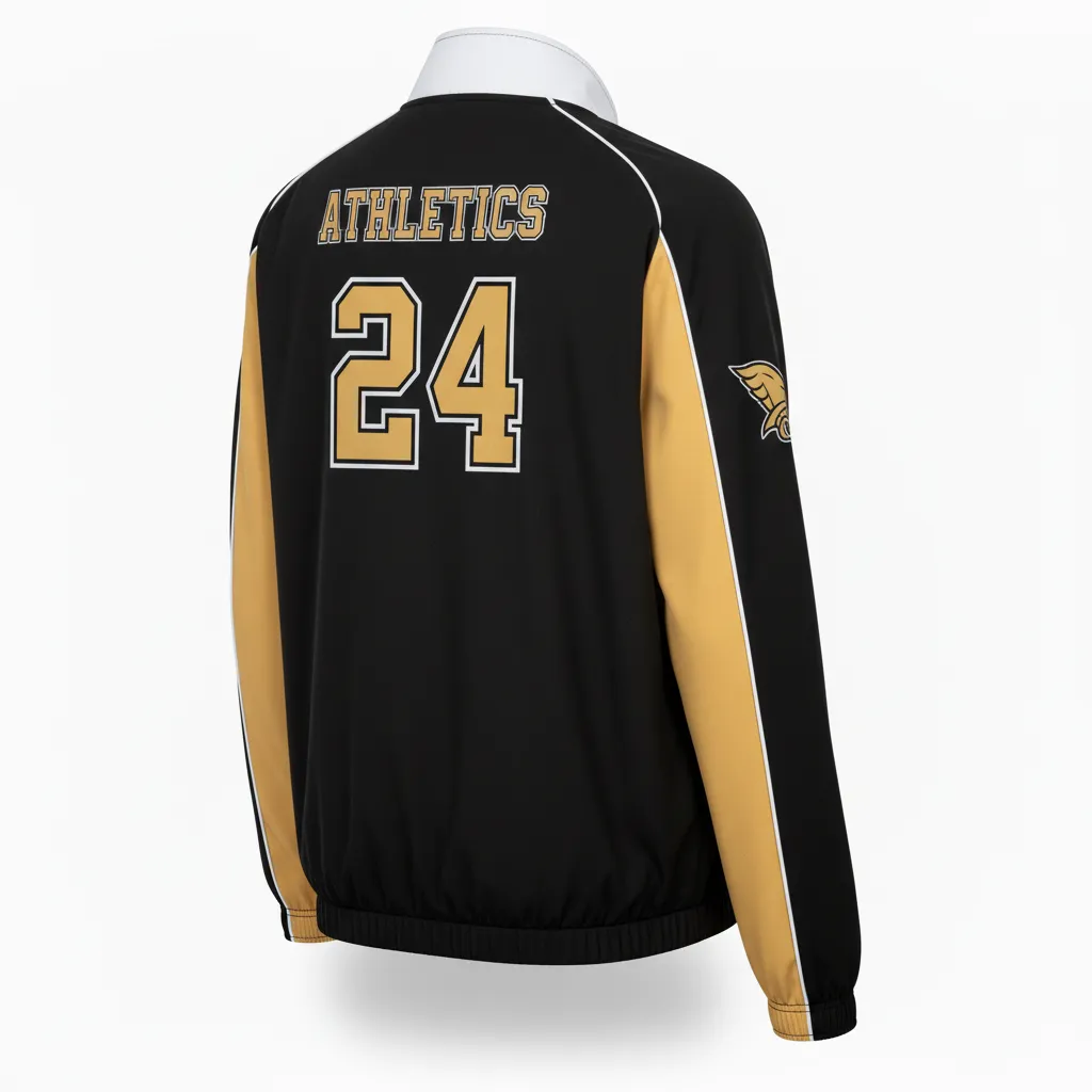 Custom Softball Windbreaker Jacket - Custom Design - Blackgoldwhite - Back View - HAMCO Sports Inc.
