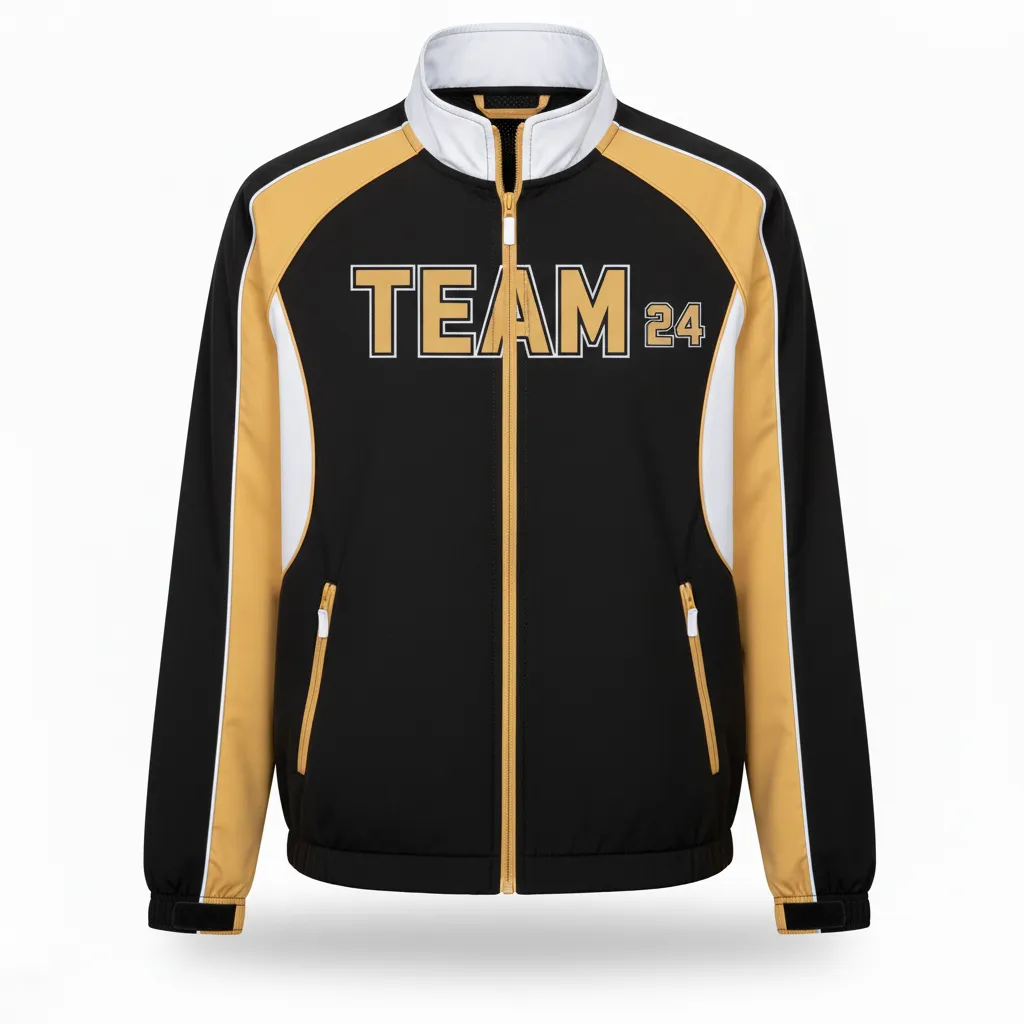 Custom Softball Windbreaker Jacket - Custom Design - Blackgoldwhite - Front View - HAMCO Sports Inc.