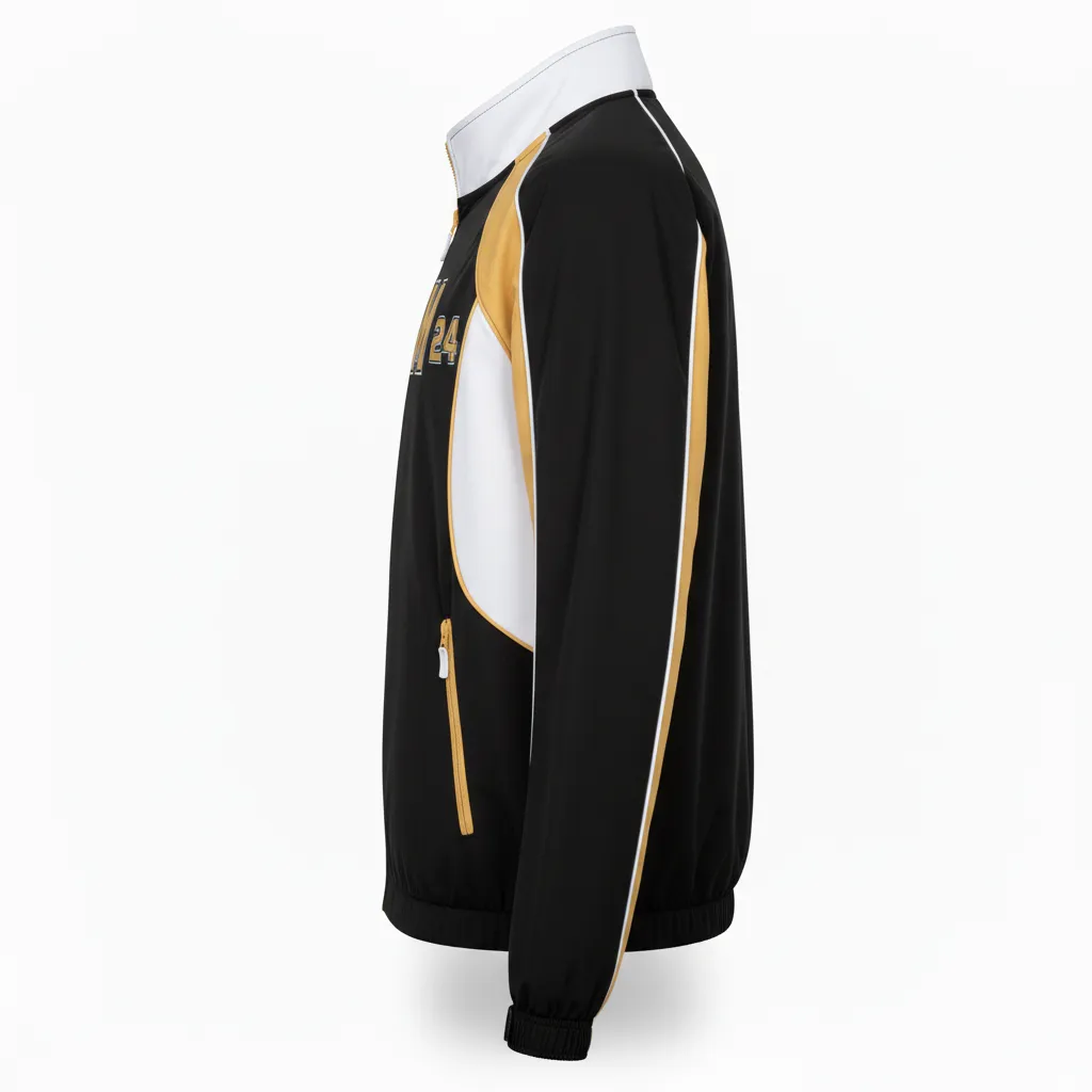 Custom Softball Windbreaker Jacket - Custom Design - Blackgoldwhite - Side View - HAMCO Sports Inc.