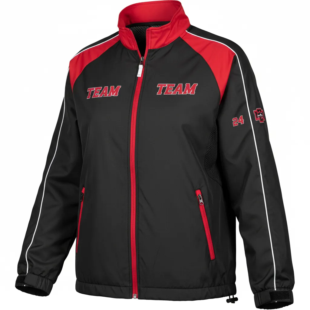 Custom Softball Windbreaker Jacket - Custom Design - Blackredwhite - Front View - HAMCO Sports Inc.