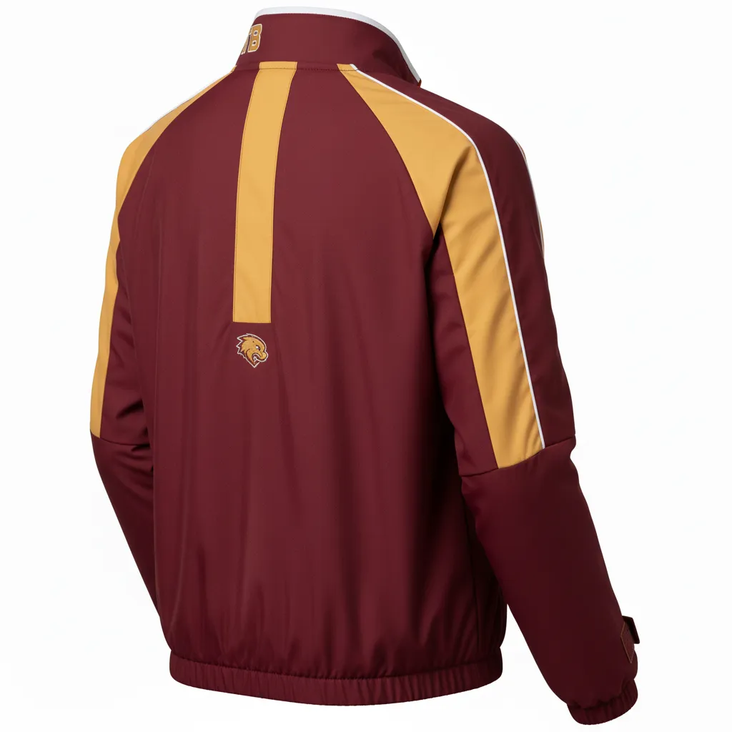Custom Softball Windbreaker Jacket - Custom Design - Burgundygoldwhite - Back View - HAMCO Sports Inc.