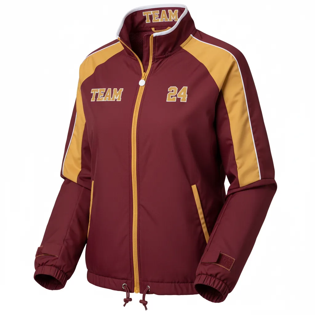 Custom Softball Windbreaker Jacket - Custom Design - Burgundygoldwhite - Front View - HAMCO Sports Inc.