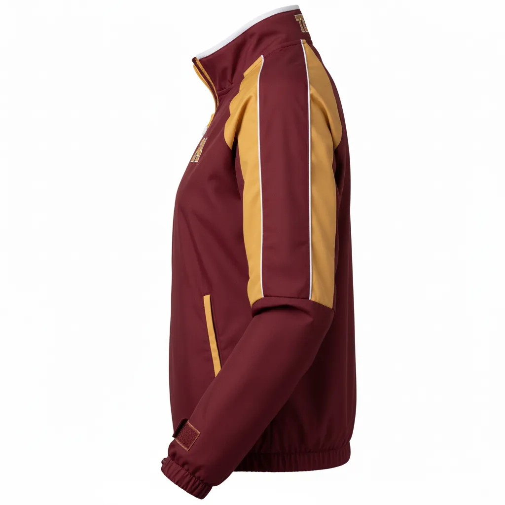 Custom Softball Windbreaker Jacket - Custom Design - Burgundygoldwhite - Side View - HAMCO Sports Inc.