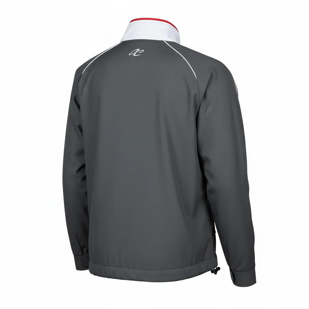Custom Softball Windbreaker Jacket - Custom Design - Charcoalredwhite - Back View - HAMCO Sports Inc.