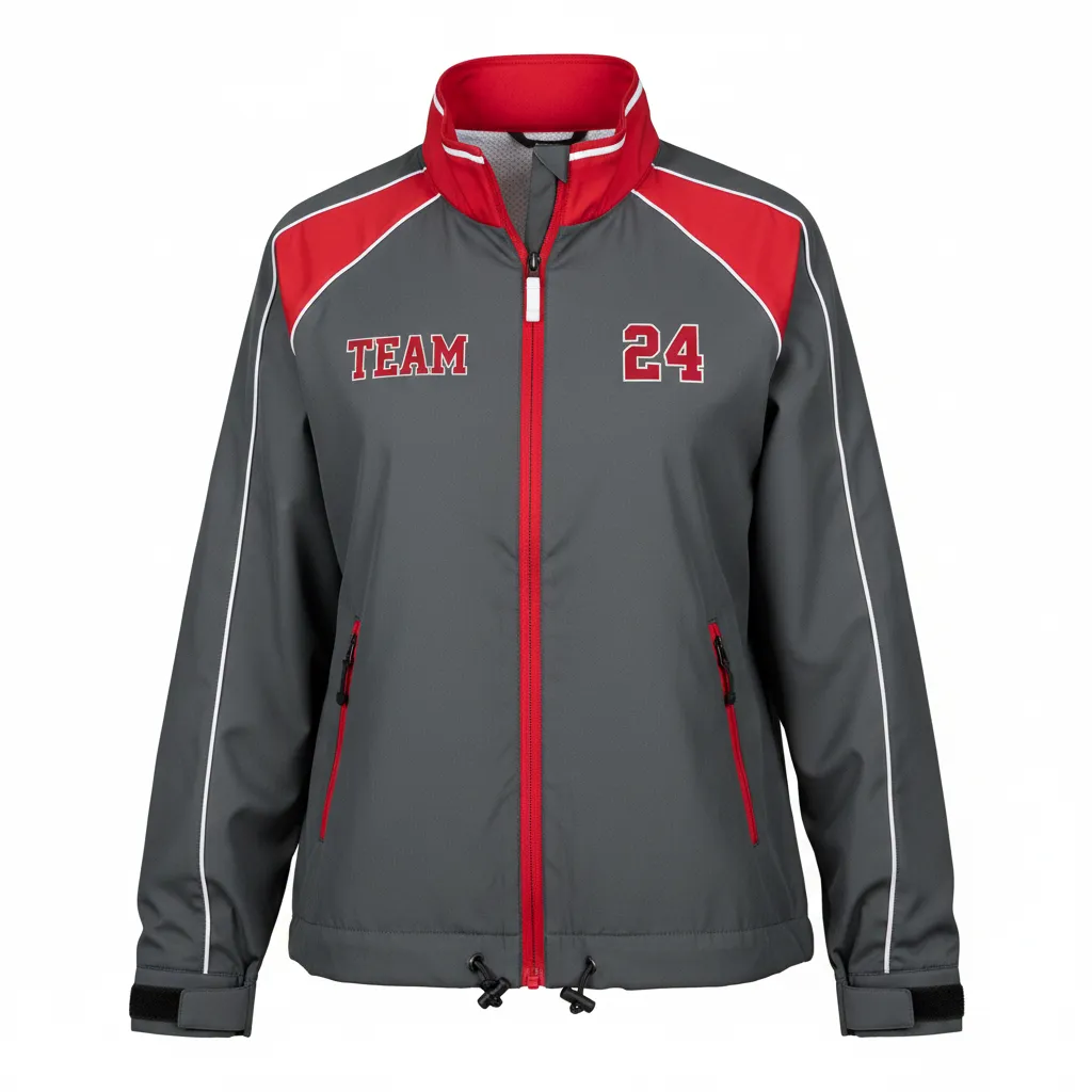 Custom Softball Windbreaker Jacket - Custom Design - Charcoalredwhite - Front View - HAMCO Sports Inc.