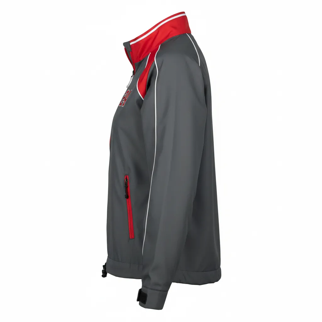 Custom Softball Windbreaker Jacket - Custom Design - Charcoalredwhite - Side View - HAMCO Sports Inc.