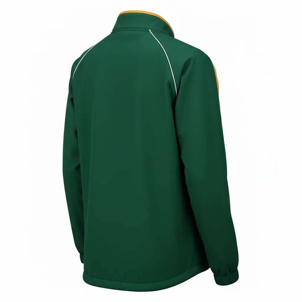 Custom Softball Windbreaker Jacket - Custom Design - Forestgoldwhite - Back View - HAMCO Sports Inc.