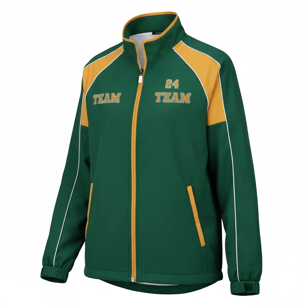 Custom Softball Windbreaker Jacket - Custom Design - Forestgoldwhite - Front View - HAMCO Sports Inc.