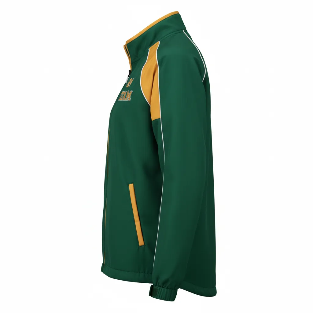 Custom Softball Windbreaker Jacket - Custom Design - Forestgoldwhite - Side View - HAMCO Sports Inc.