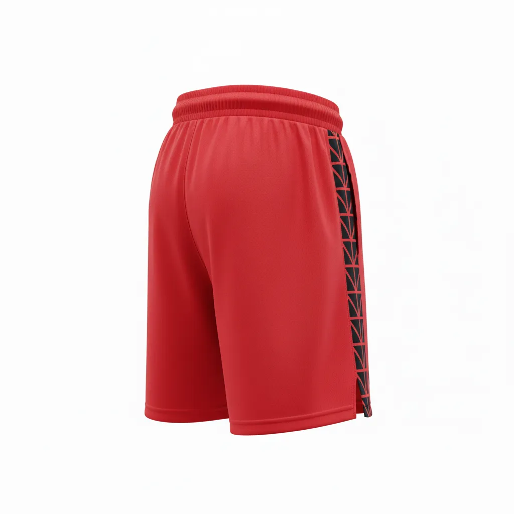 Custom Volleyball Athletic Shorts - Red, Black - Athletic Shorts Athletic Geometric Triangles - Back View - HAMCO Sports Inc.