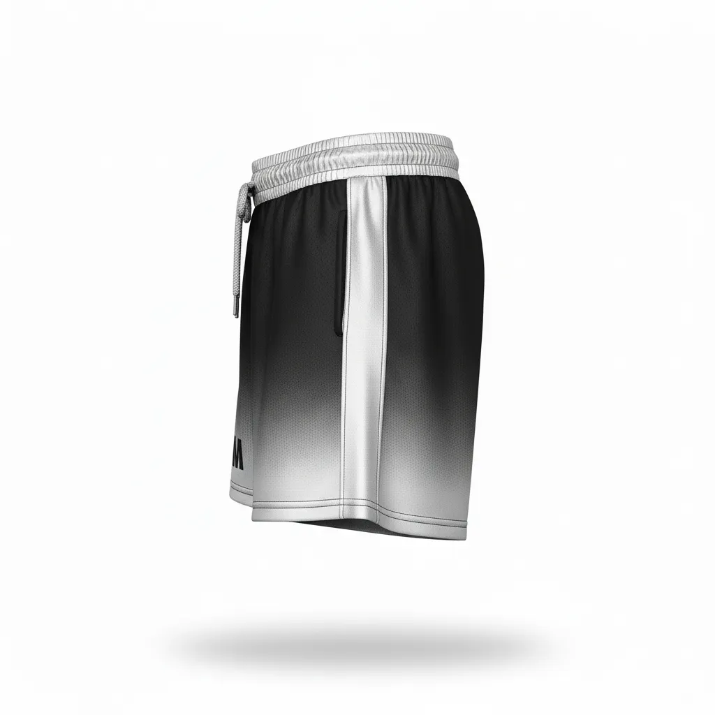 Custom Volleyball Athletic Shorts - Black, Silver - Athletic Shorts Metallic Fade - Side View - HAMCO Sports Inc.