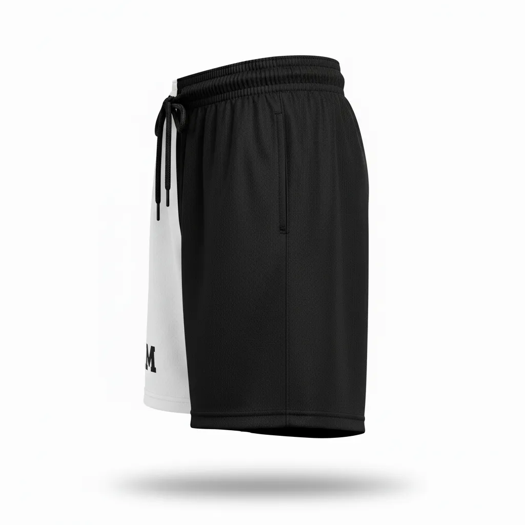 Custom Volleyball Athletic Shorts - Black, White - Athletic Shorts Half And Half - Side View - HAMCO Sports Inc.